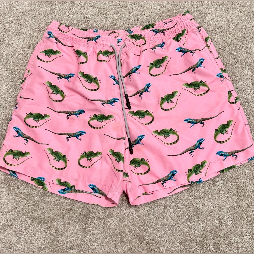 Pink Iguana Print Swim Trunks Size XL